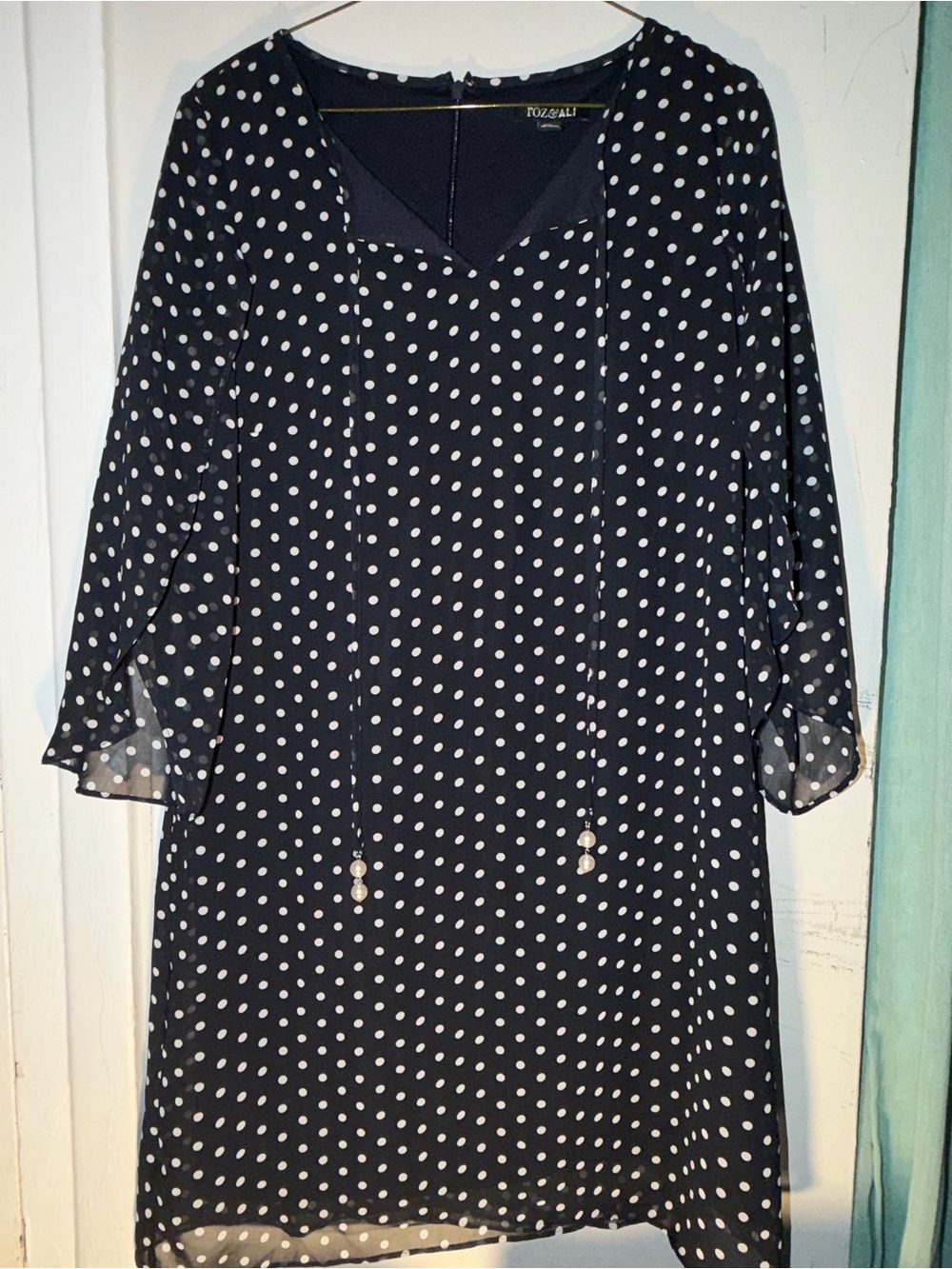 Roz & Ali Black Polka Dot Long Sleeve Shift Dress
